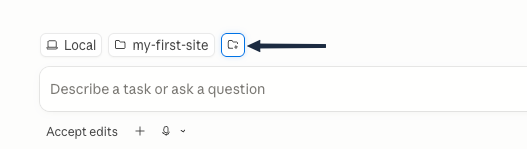 The Claude Code session controls with the add-folder icon highlighted, used to add a second working folder to the same session.